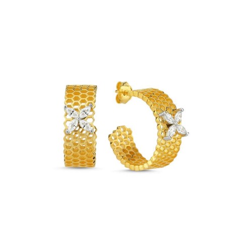 Marquise Roza Bee Honeycomb Gold Silver Hoop Earrings - CNG Jewels