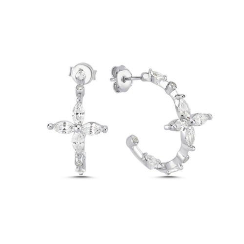Marquise Roza Hoop Silver Women's Earrings - CNG Jewels