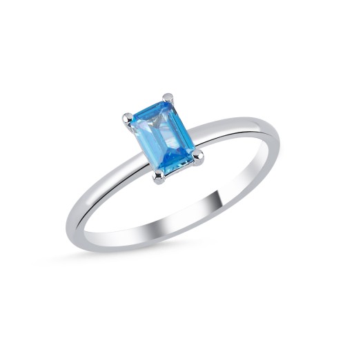 Blue Baguette Solitaire Women's Silver Ring - CNG Jewels