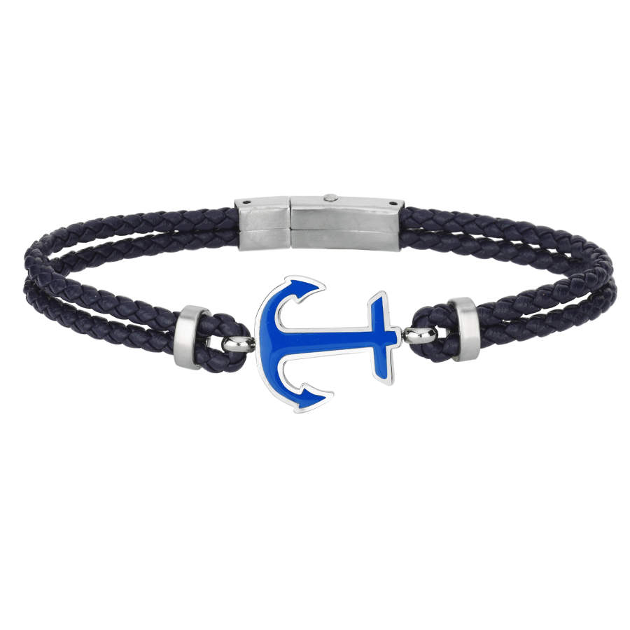 Mavi Mineli Çapa Derili Çelik Erkek Bilekliği - CNG Jewels