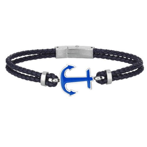 Mavi Mineli Çapa Derili Çelik Erkek Bilekliği - CNG Jewels