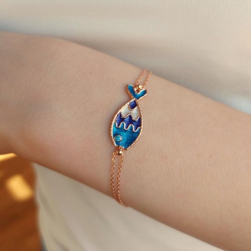Blue Enamel Fish Silver Women's Bracelet - CNG Jewels
