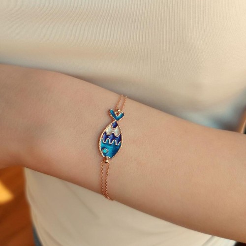 Blue Enamel Fish Silver Women's Bracelet - CNG Jewels (1)