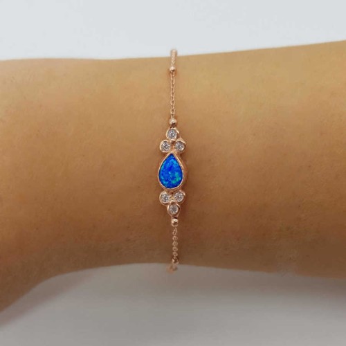 Mavi Opal Damla Taşlı Gümüş Kadın Bileklik - CNG Jewels