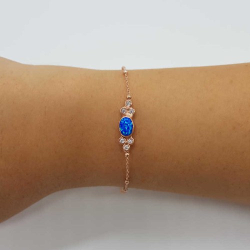 Mavi Opal Taşlı Rose Gümüş Kadın Bileklik - CNG Jewels