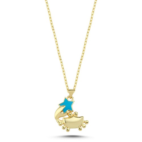 Mavi Yıldız Yengeç Gold Gümüş Kadın Kolye - CNG Jewels