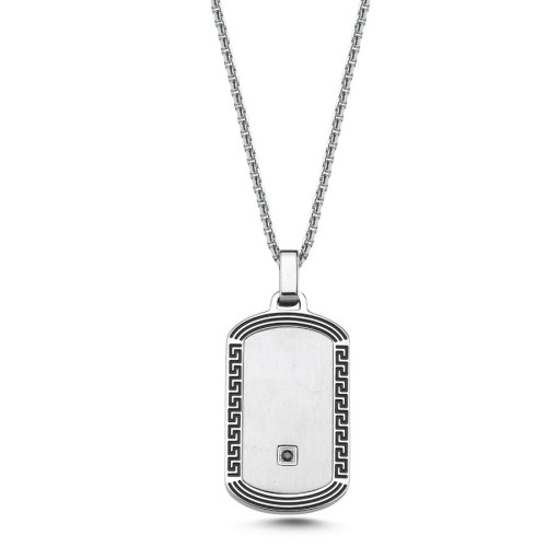Meander Çerçeveli Künye Çelik Erkek Kolye - CNG Jewels