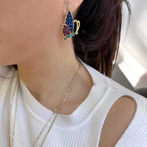 Butterfly Design Silver Earrings with Coral Turquoise Lapis Stone - CNG Jewels (1)