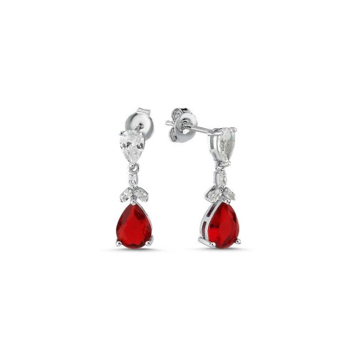 Minimal Drop Ruby Dangle Silver Women's Earrings - CNG Jewels