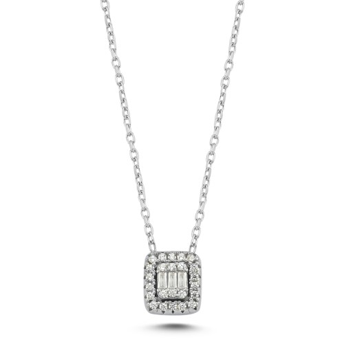 Minimal Square Baguette Stone Women's Silver Necklace - CNG Jewels