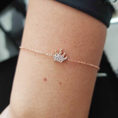 Stone Queen Crown Rose Silver Women's Bracelet - CNG Jewels