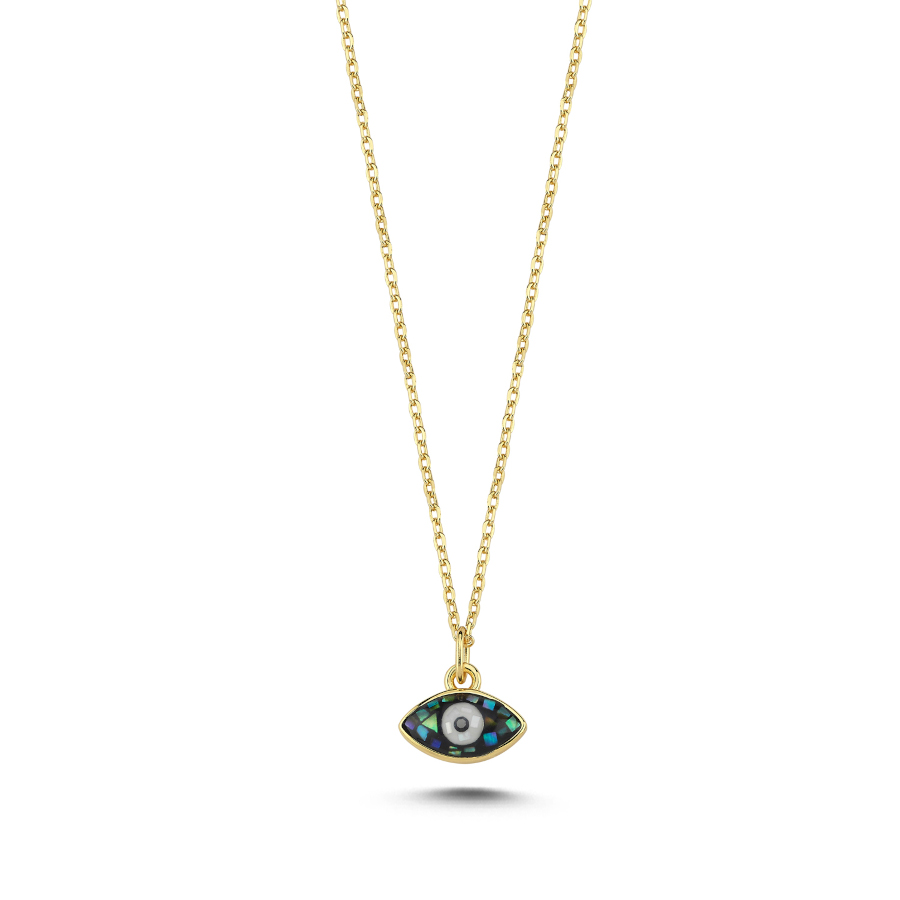 Minimal Mozaik Sedef Göz Gümüş Kolye - CNG Jewels