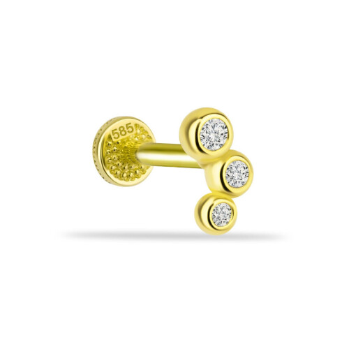 Minimal Süzme Üç Taş Altın Tragus Piercing - CNG Jewels