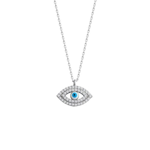 Minimal Stone Almond Eye Silver Women's Necklace - CNG Jewels