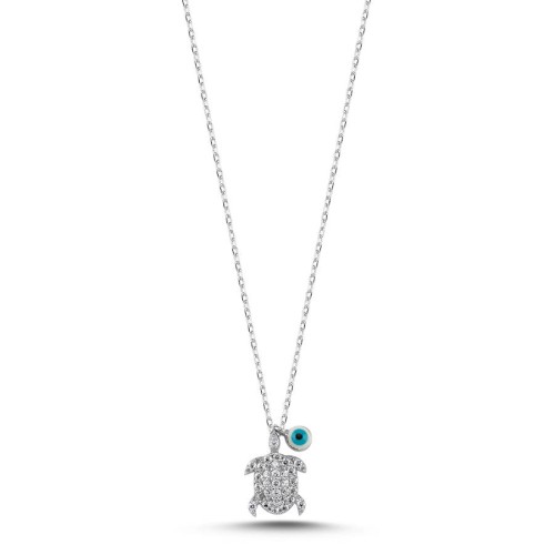 Minimal Stone Turtle Eye Silver Necklace - CNG Jewels