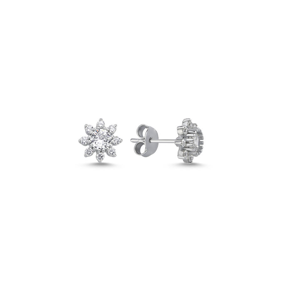 Minimal Taşlı Papatya Kadın Gümüş Küpe - CNG Jewels