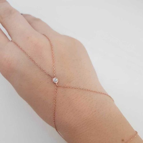 Minimal Tektaş Rosegold Gümüş Şahmeran Bileklik - CNG Jewels
