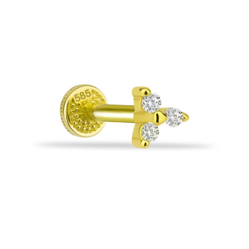 Minimal Tria Taşlı Altın Tragus Piercing - CNG Jewels