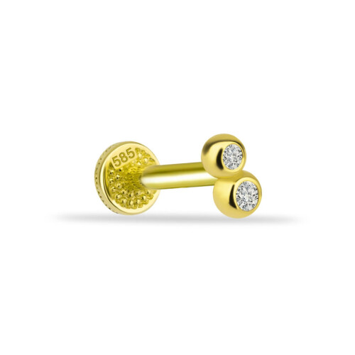 Minimal Twin Taşlı Altın Tragus Piercing - CNG Jewels