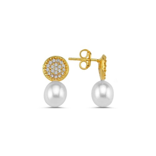 Modern Stone Natural Drop Pearl Gold Silver Women's Earrings - 1