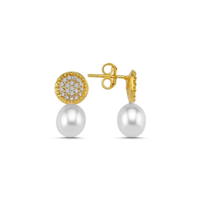 Modern Stone Natural Drop Pearl Gold Silver Women's Earrings - 1