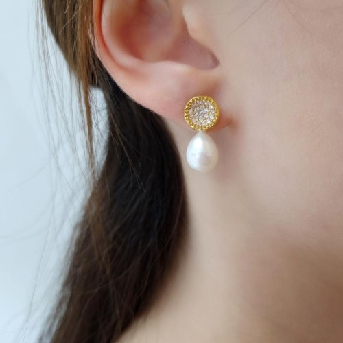 Modern Stone Natural Drop Pearl Gold Silver Women's Earrings - 2