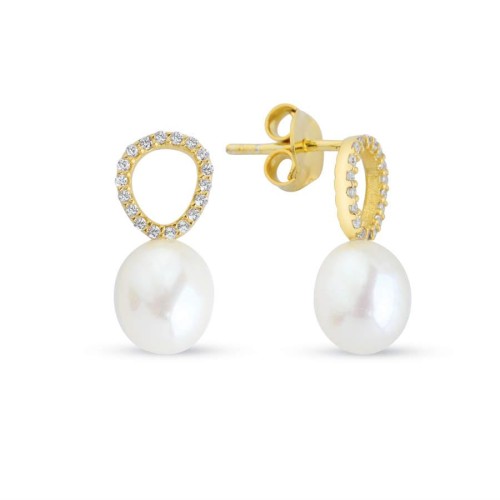 Modern Stone Hoop Natural Drop Pearl Silver Women's Earrings 