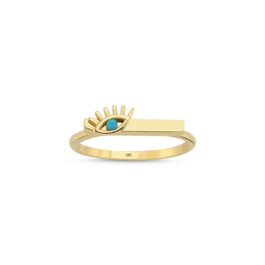 14 Carat Gold Eyelash Turquoise Eye Ring - CNG Jewels