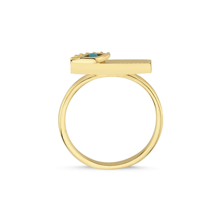 14 Carat Gold Eyelash Turquoise Eye Ring - CNG Jewels (1)