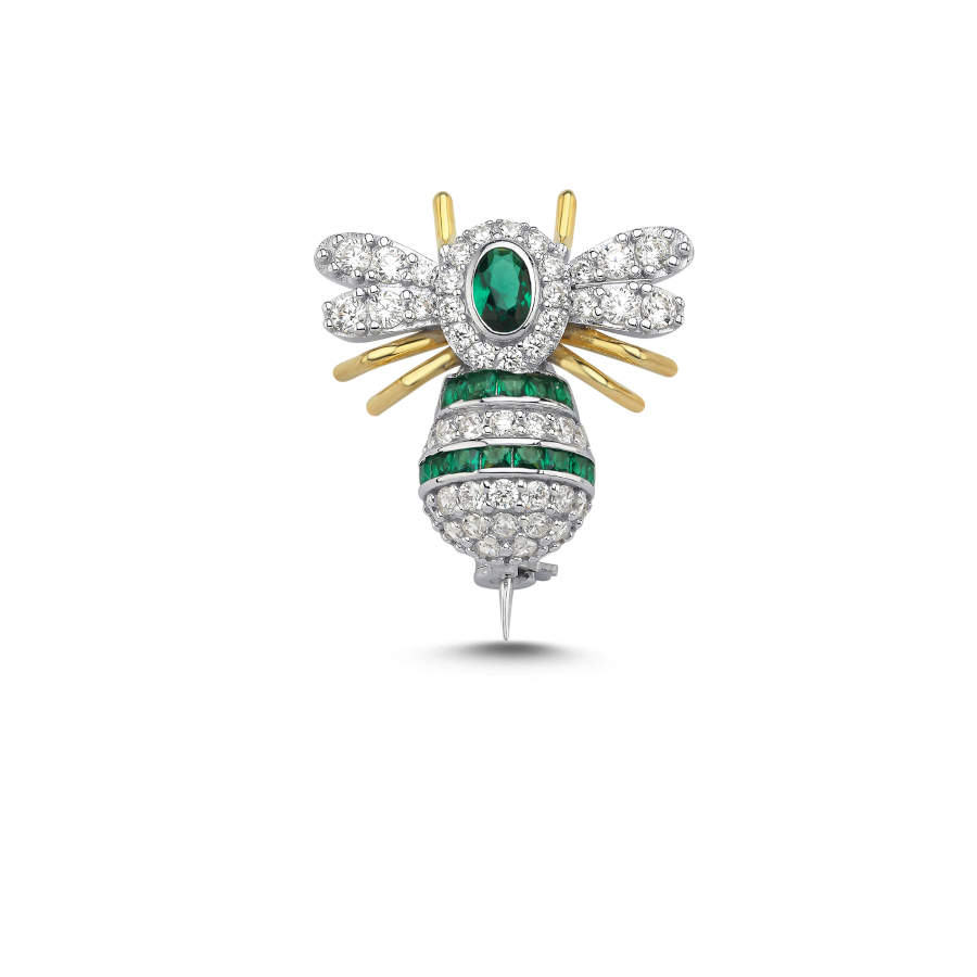 Mücevher Modeli Zümrüt Arı Gümüş Broş - CNG Jewels