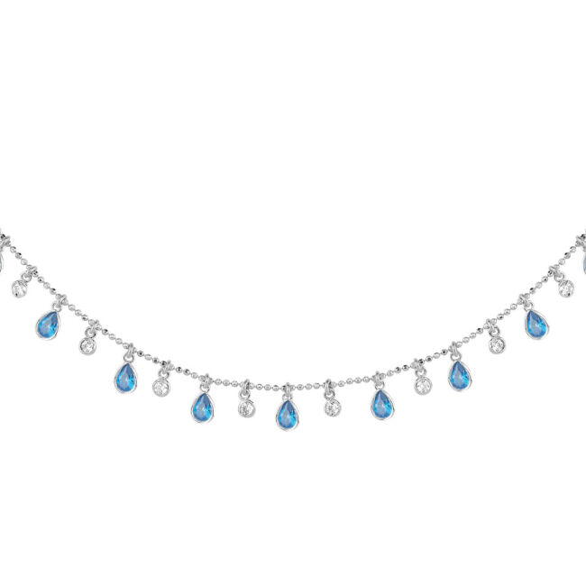 Multi Blue Damla Taşlı Gümüş Kolye - 2