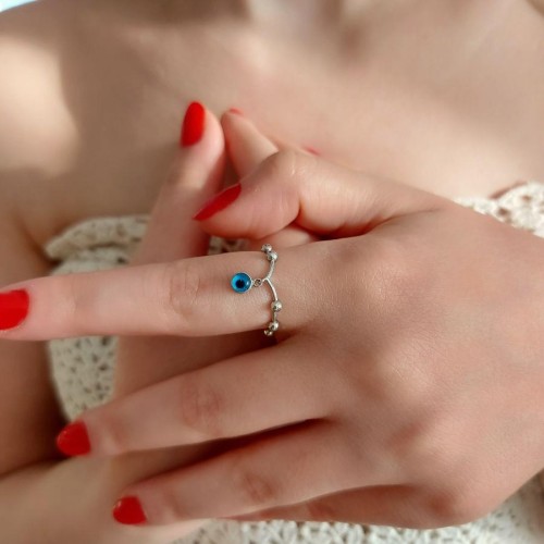 Evil Eye Bead Silver Women's Ring - CNG Jewels