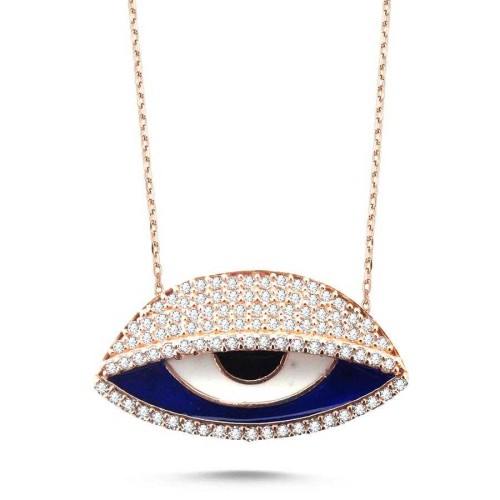  Nazar Boncuğu Parlak Taşlı Göz Gümüş Kadın Kolye - CNG Jewels