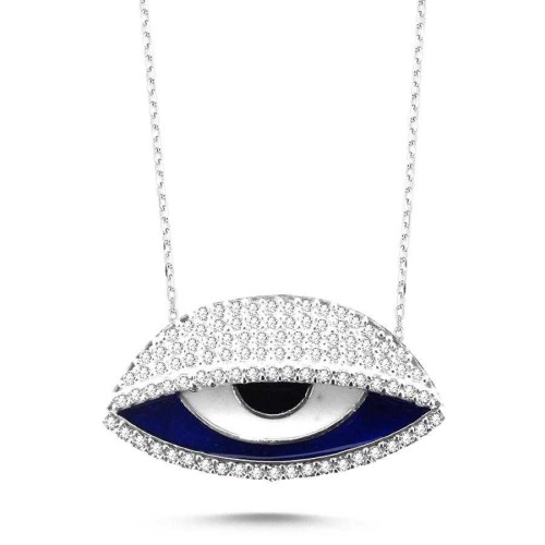 Nazar Boncuğu Taşlı Göz Gümüş Kadın Kolye - CNG Jewels