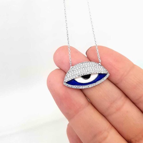 Nazar Boncuğu Taşlı Göz Gümüş Kadın Kolye - CNG Jewels (1)