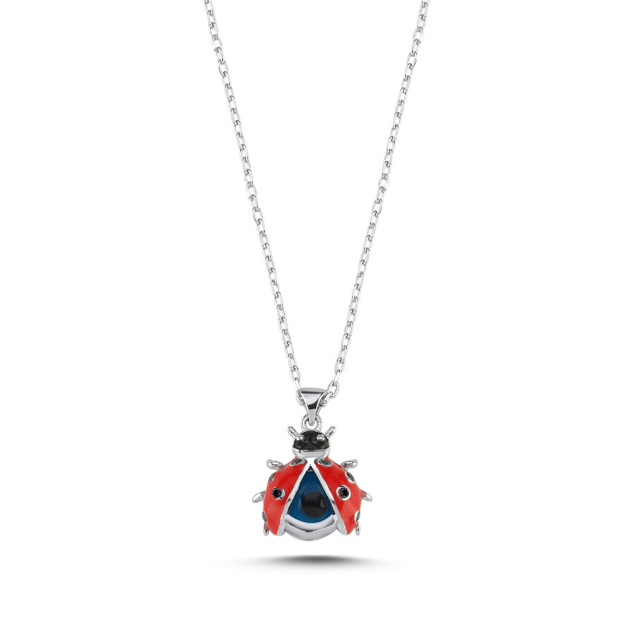 Nazar Boncuklu Minimal Uğur Böceği Gümüş Kolye - CNG Jewels