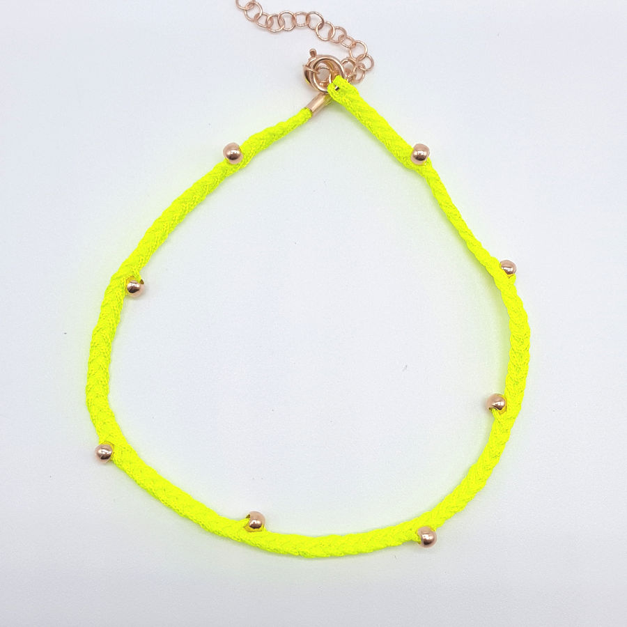 Neon Açık Yeşil Örgü İpli Toplu Gümüş Halhal - CNG Jewels (1)