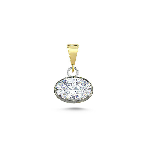 Oval Taşlı Gümüş Kolye Ucu - CNG Jewels