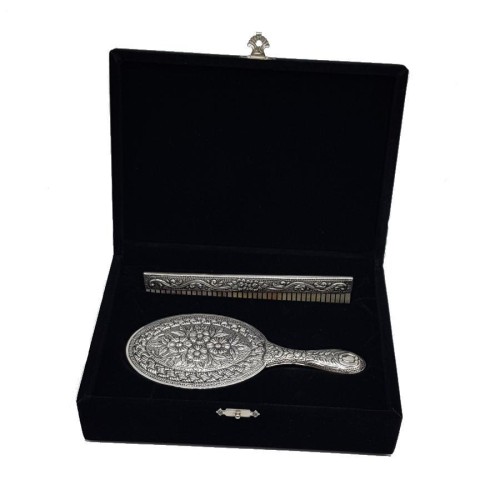 Papatya Desenli El Aynası Tarak İkili Gümüş Set No 2 - CNG Jewels (1)