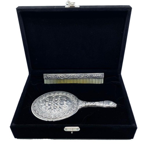 Papatya Desenli El Aynası Tarak İkili Gümüş Set No 3 - CNG Jewels (1)