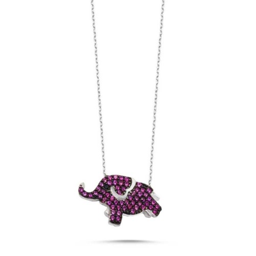 Pembe Taşlı Fil Gümüş Kadın Kolye - CNG Jewels