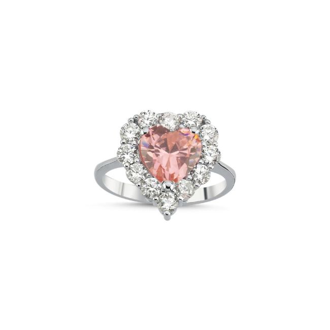 Pembe Taşlı Kalp Kadın Gümüş Yüzük - 1