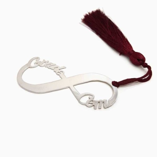 Personalized Two Name Infinity Shaped Silver Bookmark - CNG Jewels (1)