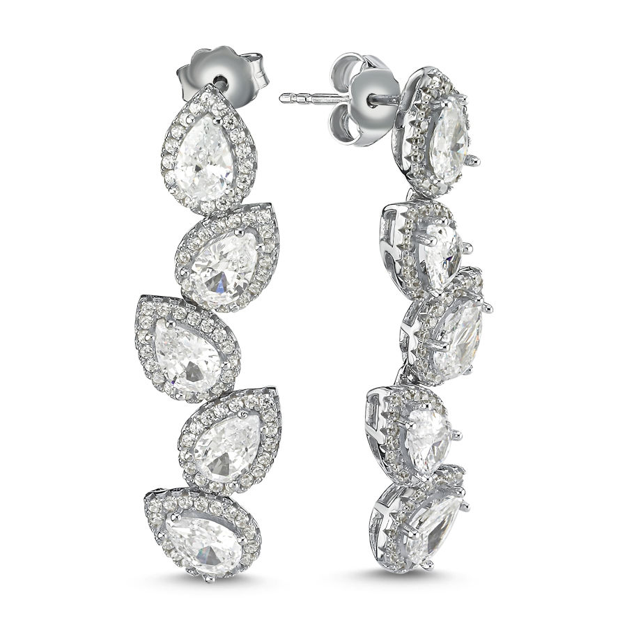 Pırlanta Modeli Damla Taşlı Abiye Gümüş Küpe - CNG Jewels