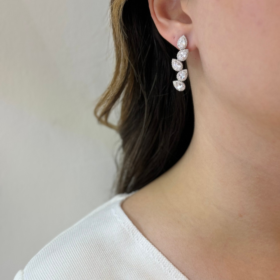 Pırlanta Modeli Damla Taşlı Abiye Gümüş Küpe - CNG Jewels (1)