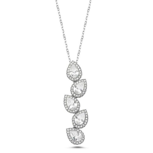 Pırlanta Modeli Damla Taşlı Gümüş Kolye - CNG Jewels