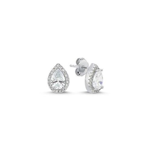 Drop Solitaire Silver Women's Earrings with Stones Around - 1