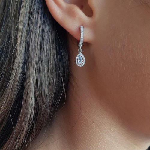 Pırlanta Modeli Damla Tektaş Sallantılı Gümüş Kadın Küpe - CNG Jewels