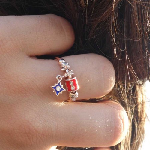 Colorful Infinity Cylinder Charm Pole Star Silver Women's Ring - CNG Jewels