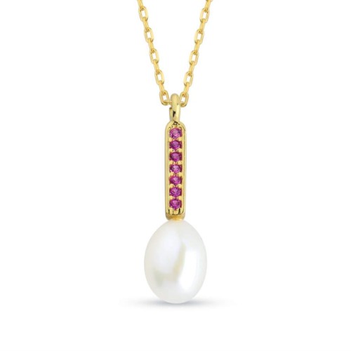 Ruby Real Drop Pearl Gold Women's Silver Necklace 